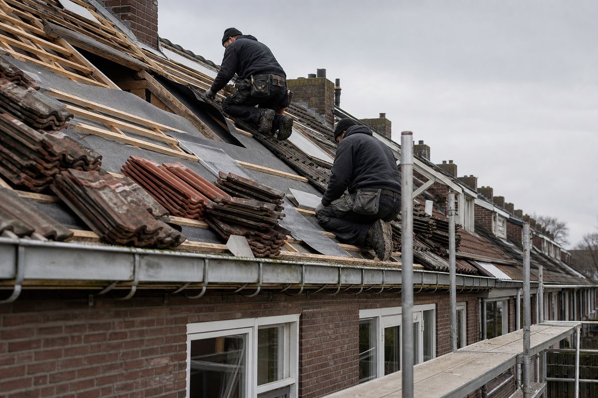 Dakdekkers vernieuwen de dakbedekking en dakpannen van rijwoningen